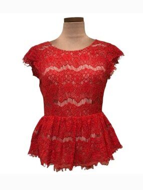 Maeve Anthropologie Red Floral Lace Sleeveless Blouse S | Nude Lining Coquette